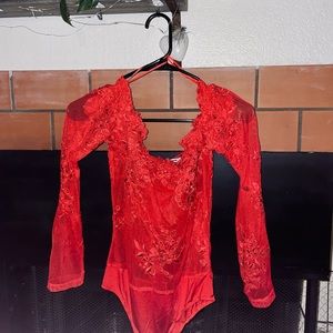 Red Mesh Bodysuit Fashion Nova